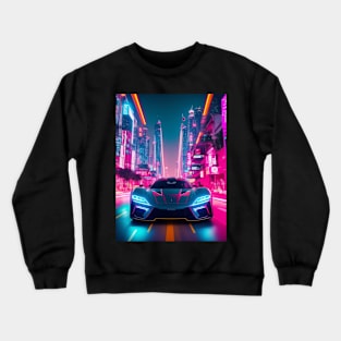 Dark Neon Sports Car in Asian Neon City Crewneck Sweatshirt